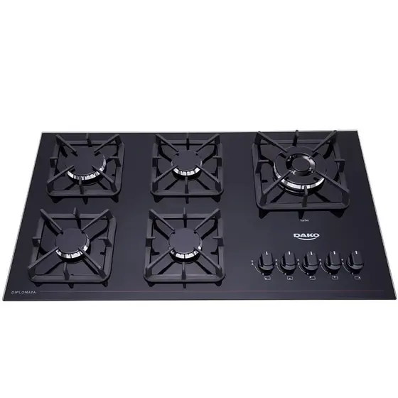 Cooktop a Gás Dako 5 Bocas Preto Mesa de Vidro Bivolt
