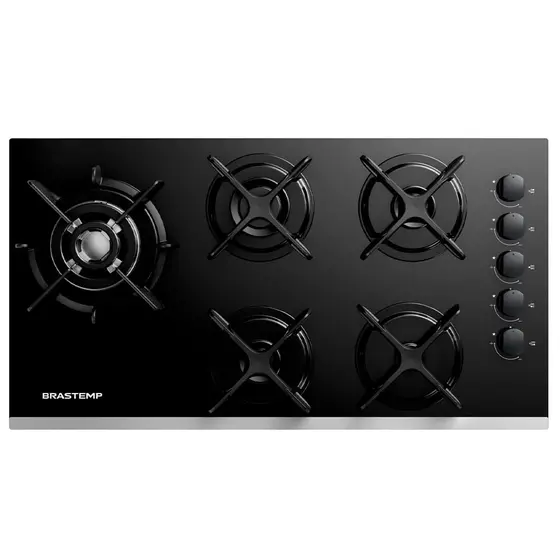Cooktop a Gás Brastemp Eclipse Collection 5 Bocas em Vidro Painel Mecânico Black Inox BDD86AP