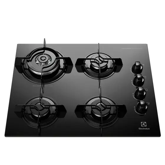 Cooktop a Gás Electrolux 4 Bocas em Vidro Acendimento Super Automático Queimador Tripla-Chama Preto KE4TP