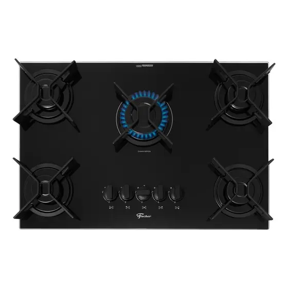Cooktop a Gás Fischer Fit Line 5 Bocas Preto Trempe Iron Bivolt