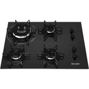 Cooktop a Gás Mueller 4 Bocas Tripla Chama Preto Bivolt MCG134BG1 Cooktop a Gás Mueller 4 Bocas Tripla Chama Preto Bivolt MCG134BG1