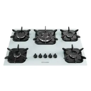 Cooktop a Gás Mueller 5 Bocas Tripla Chama Mesa Vidro Branco Bivolt Cooktop a Gás Mueller 5 Bocas Tripla Chama Mesa Vidro Branco Bivolt