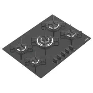 Cooktop a Gás Tramontina Penta 5 Queimadores em Vidro Temperado Preto com Trempes em Aço Carbono e Acendimento Superautomático Cooktop a Gás Tramontina Penta 5 Queimadores em Vidro Temperado Preto com Trempes em Aço Carbono e Acendimento Superautomático
