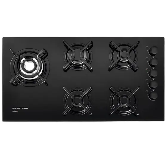 Cooktop a Gás Brastemp 5 Bocas Tripla Chama Mesa Vidro Preto BDD85AEUNA
