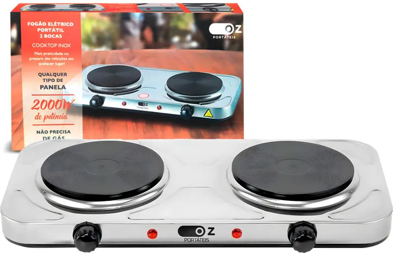 Cooktop Elétrico Oz 2 Bocas Portátil para Uso Interno e Externo 127V