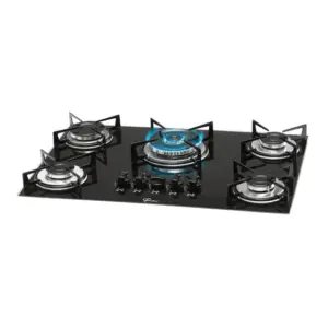 Cooktop a Gás Fischer 5 Bocas Tripla Chama Mesa de Vidro Preto Bivolt 1743-5733 Cooktop a Gás Fischer 5 Bocas Tripla Chama Mesa de Vidro Preto Bivolt 1743-5733