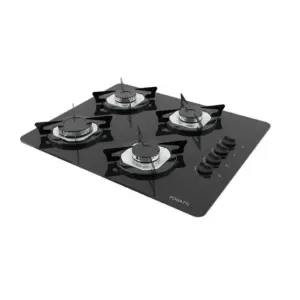 Cooktop a Gás Fogatti 4 Bocas Vidro Preto Flange Inox FGT-4B