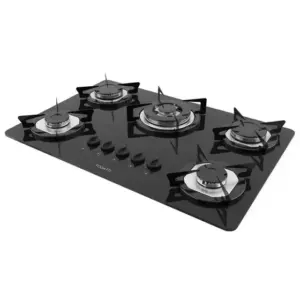 Cooktop a Gás Fogatti 5 Bocas TC Vidro Preto Flange Inox FGT-5B