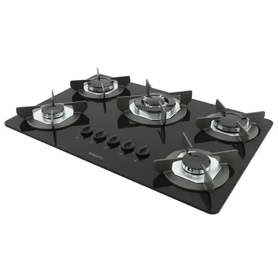 Cooktop a Gás Fogatti Safe 5 Bocas Tripla Chama Ferro Fundido GLP