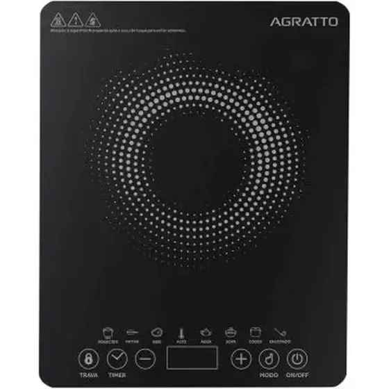 Cooktop a Indução Agratto 1 Boca 2000W Vitrocerâmico Preto 220V ACKI01I-02