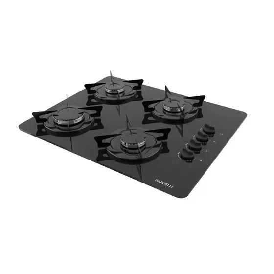 Cooktop a Gás Nardelli 4 Bocas Vidro Preto Flange Esmaltada NDL-4B