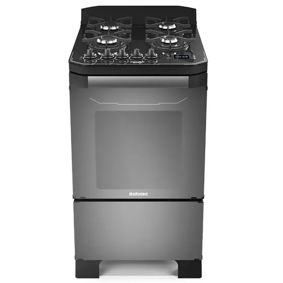 Fogão de Piso Itatiaia Itamaster 4 Bocas Prata e Preto a Gás com Timer Digital e Acendimento Automático Bivolt