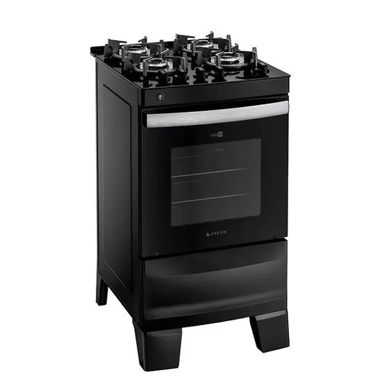 Fogão de Piso Atlas Agile Up Glass 4 Bocas Preto com Mesa de Vidro e Acendimento Automático Bivolt