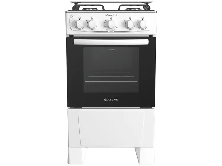 Fogão de Piso Atlas Mônaco Plus 4 Bocas Branco com Mesa Inox