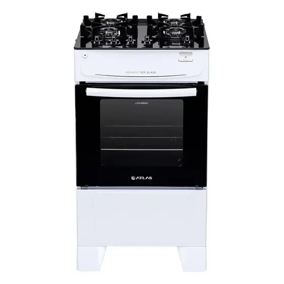 Fogão de Piso Atlas Mônaco Plus Top Glass 4 Bocas Branco com Mesa de Vidro Bivolt