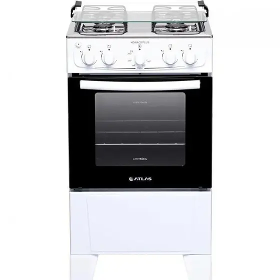 Fogão de Piso Atlas Mônaco Plus 4 Bocas Branco com Mesa Inox Bivolt