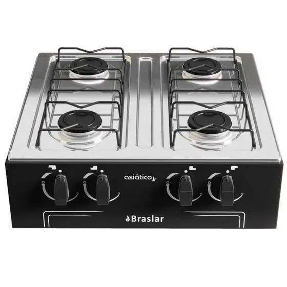 Fogão de Piso Braslar Asiático 4 Bocas Preto
