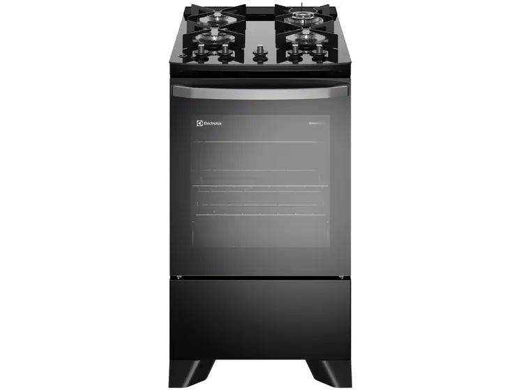 Fogão de Piso Electrolux Efficient 4 Bocas Preto com Mesa de Vidro e PerfectCook (FE4GP)