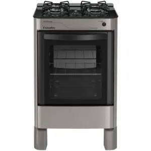 Fogão de Piso Esmaltec Agata Glass 4 Bocas Prata com Mesa de Vidro