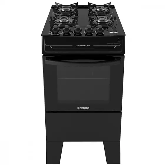 Fogão de Piso Itatiaia Electra Glass Plus 4 Bocas Preto com Mesa de Vidro Temperado Bivolt (3700000484)