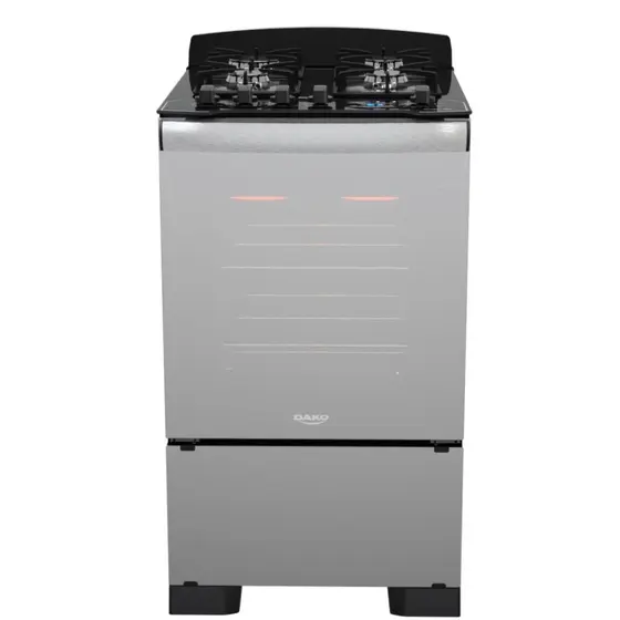 Fogão de Piso Dako Diplomata Glass Grill Style 4 Bocas Preto com Frente de Vidro Espelhado e Timer Digital Bivolt