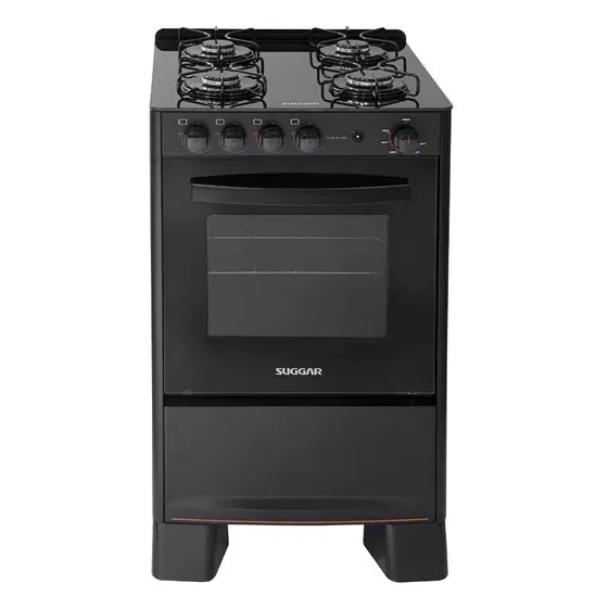 Fogão de Piso Suggar Cook Glass 4 Bocas Preto Automático com Mesa de Vidro