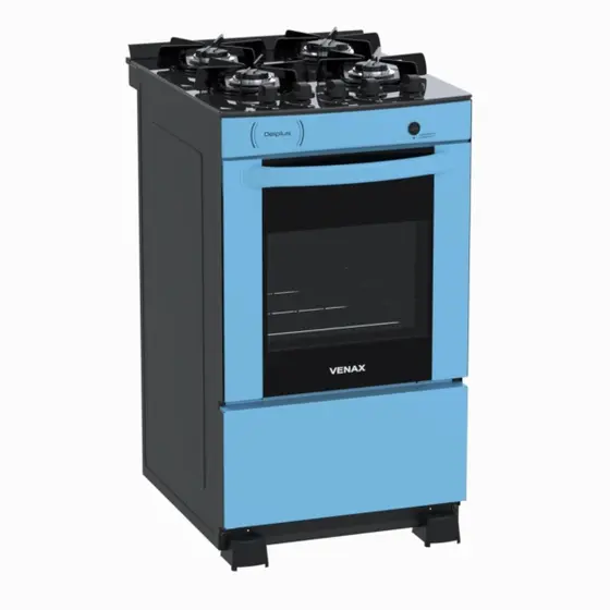 Fogão de Piso Venax Delplus Vitreo 4 Bocas Azul para Gás GLP