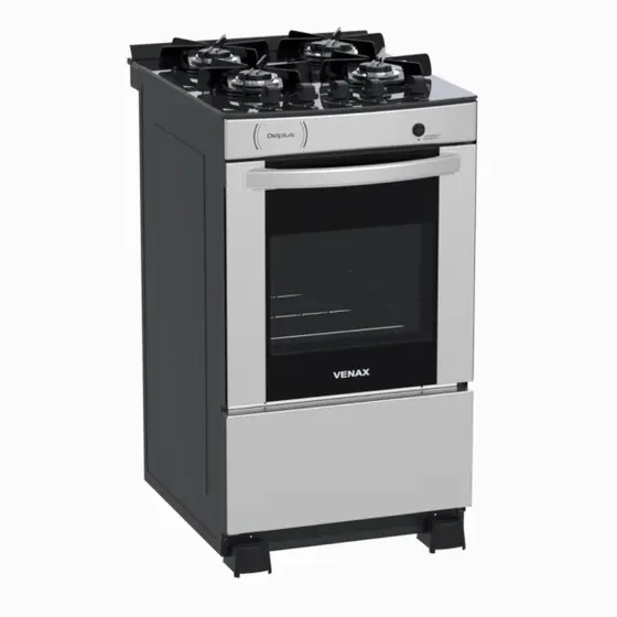 Fogão de Piso Venax Delplus Vitreo 4 Bocas Inox para Gás GLP