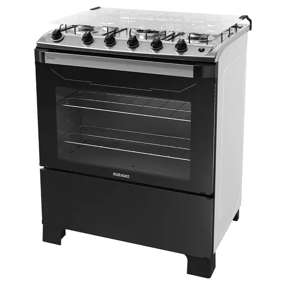 Fogão de Piso Itatiaia New Dream 5 Bocas Branco e Preto a Gás com Tripla Chama e Acendimento Automático Bivolt