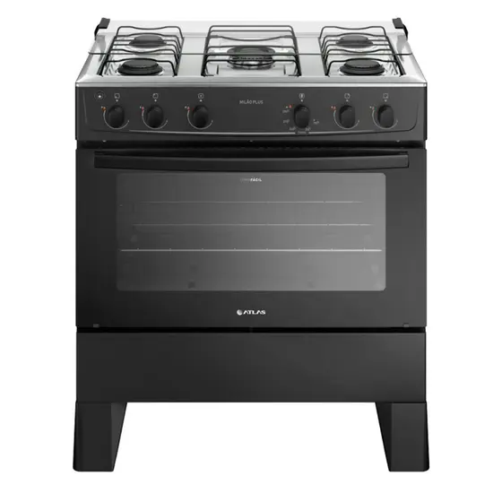 Fogão de Piso Atlas Milão Plus 5 Bocas Preto Automático