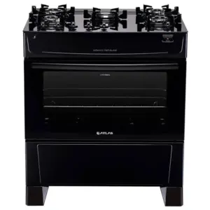Fogão de Piso Atlas Monaco Top Glass 5 Bocas Automático com Mesa de Vidro e Forno 86,5L Fogão de Piso Atlas Monaco Top Glass 5 Bocas Automático com Mesa de Vidro e Forno 86,5L