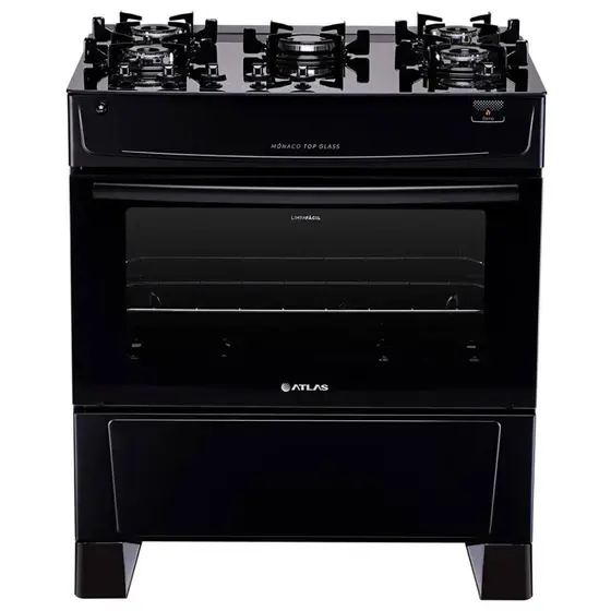 Fogão de Piso Atlas Monaco Top Glass 5 Bocas Automático com Mesa de Vidro e Forno 86,5L