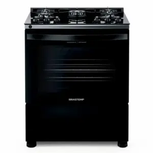 Fogão de Piso Brastemp 5 Bocas Inox e Preto com Mesa de Vidro Bivolt (BFS5VCE)