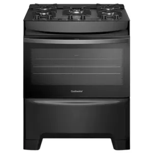 Fogão de Piso Continental 5 Bocas Inox e Preto com Forno Eco Turbo e Tripla Chama (FC5GB)