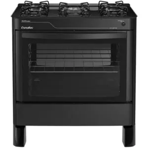 Fogão de Piso Esmaltec Agata Glass 5 Bocas Preto com Mesa de Vidro