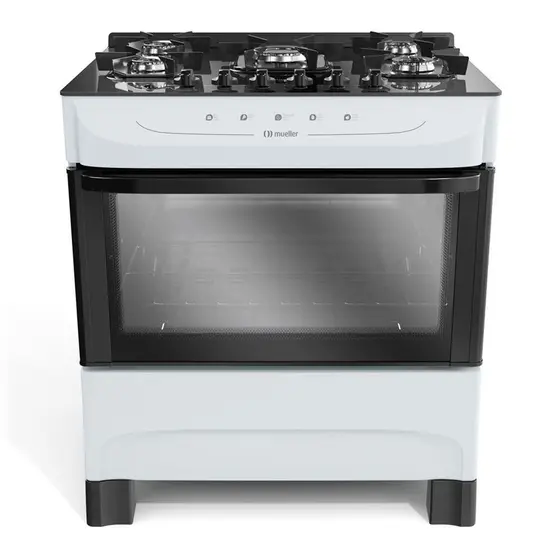 Fogão de Piso Mueller 5 Bocas Branco com Mesa de Vidro