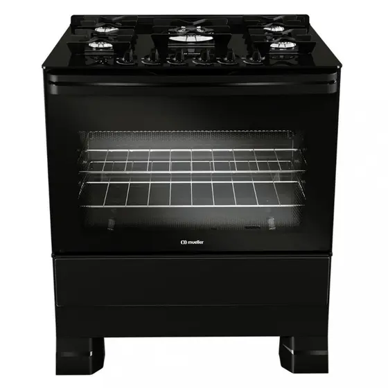 Fogão de Piso Mueller 5 Bocas Preto com Mesa de Vidro (MFV5BF)