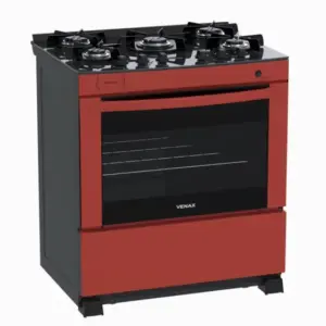 Fogão de Piso Venax Delplus Vitreo 5 Bocas Vermelho para Gás GLP