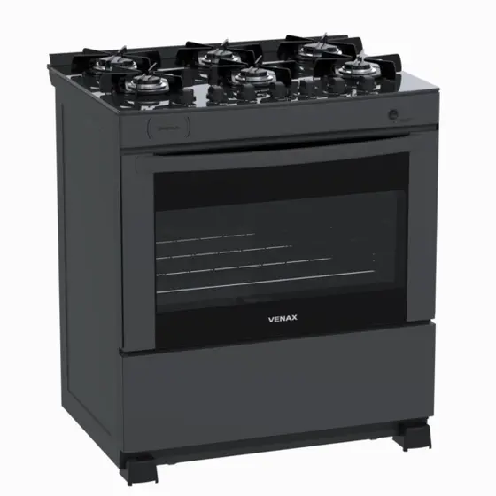 Fogão de Piso Venax Delplus Vitreo 6 Bocas Grafite para Gás GLP
