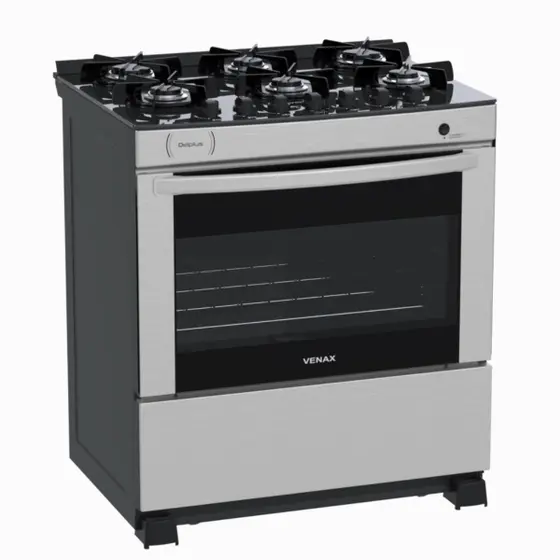 Fogão de Piso Venax Delplus Vitreo 6 Bocas Inox para Gás GLP