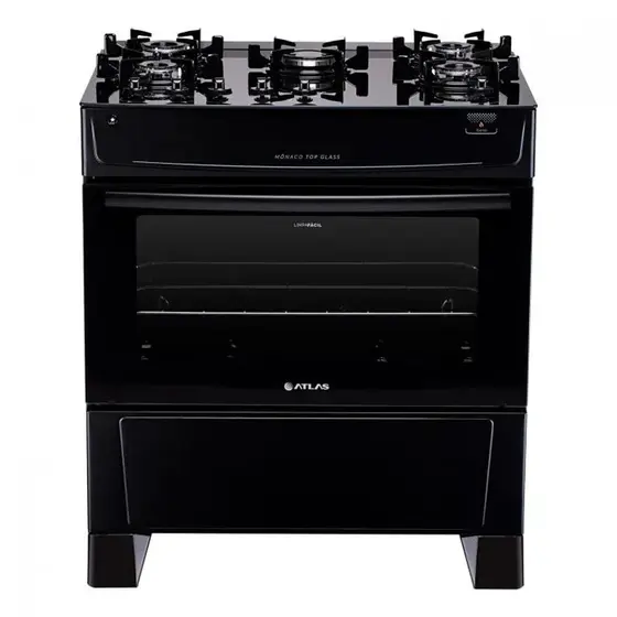 Fogão de Piso Atlas Monaco Top Glass 5 Bocas Preto a Gás Bivolt