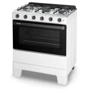 Fogão de Piso Esmaltec Ideal Pop 5 Bocas Branco a Gás com Mesa Inox, Super Chama e Forno 84L Limpa Fácil (F5ISB)
