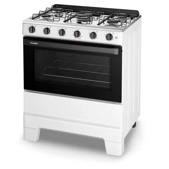 Fogão de Piso Esmaltec Ideal Pop 5 Bocas Branco a Gás com Mesa Inox, Super Chama e Forno 84L Limpa Fácil (F5ISB)