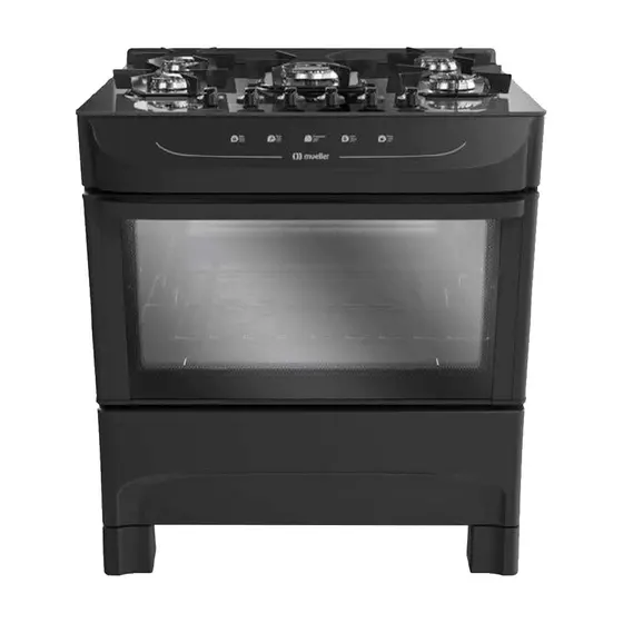 Fogão de Piso Mueller 5 Bocas Preto Fosco a Gás com Mesa de Vidro Bivolt (MFV5BB)