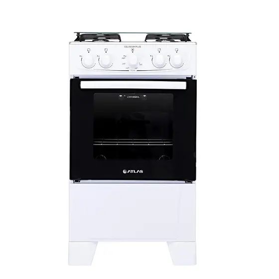 Fogão de Piso Atlas Coliseum Plus 4 Bocas Branco com Mesa de Inox