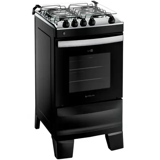 Fogão de Piso Atlas Agile Up 4 Bocas Automático com Mesa de Inox e Forno 50L