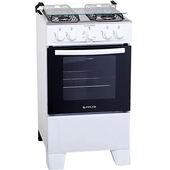 Fogão de Piso Atlas Coliseum Plus 4 Bocas com Acendimento Manual, Mesa de Inox e Forno 50L