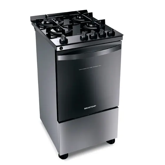 Fogão de Piso Brastemp 4 Bocas Inox com Mesa de Vidro, Dupla Chama e Grill Elétrico (BFO4VBR)