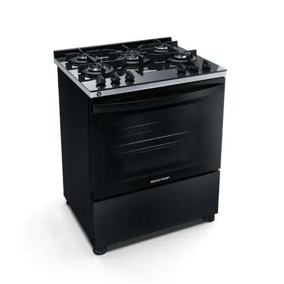 Fogão de Piso Brastemp 5 Bocas Preto com Mesa de Vidro e Turbo Chama (BFS5VCE)