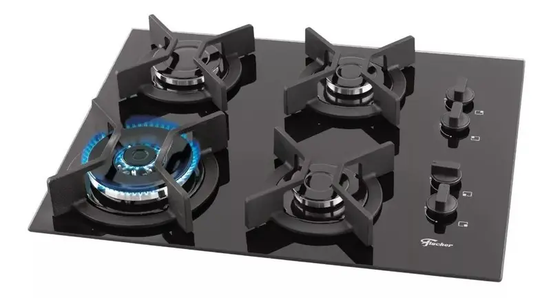 Cooktop a Gás Fischer Infinity 4 Bocas Tripla Chama Vidro Preto